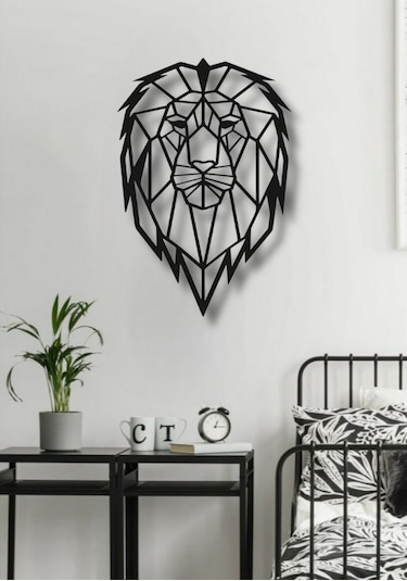 Geometrik Aslan Kafası Metal Duvar Dekoru