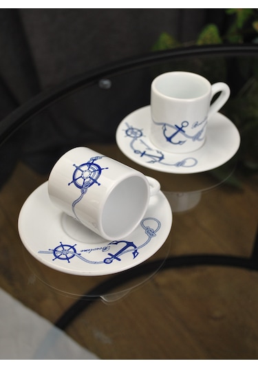 Marin Kahve Fincanı 2'li 4 Parça Seramik Kahve Takımı