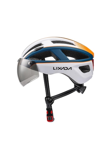 Siyah - Camgöbeği Dağ Bisikleti Kaskı Çıkarılabilir Manyetik Gözlüklü Ve Arka Işıklı Bisiklet Kaskları Mavi - Siyah