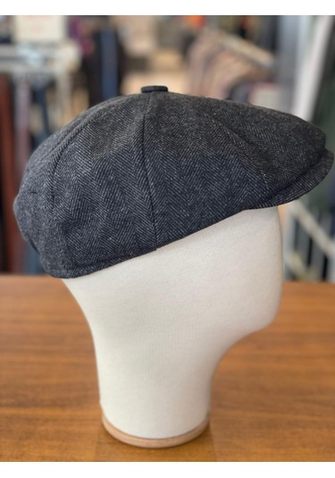 Peaky Blinders Tarz İngiliz Model Balıksırtı Desen Kaşe Kumaş Kasket Şapka Siyah