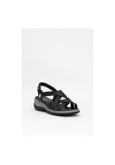 Mammamia D25ys-2865 Kadın Hakiki Deri Düz Sandalet Siyah Siyah
