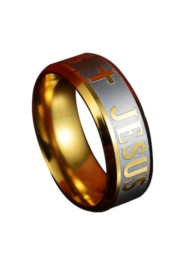 Altın Serin Unisex Paslanmaz Çelik İsa Haç Hıristiyanlık Parmak Yüzük Band Takı Us 10 Altın
