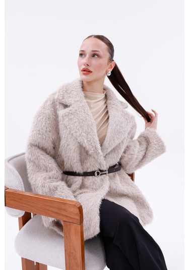 Kemer Detaylı-astarlı-düğmeli Kadın Kaban Bej