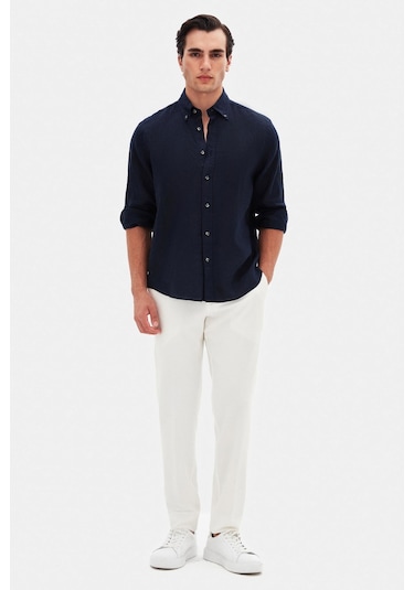 D'S Damat Ds Damat Comfort Lacivert Düz %100 Keten Gömlek 4hc02ap01265m Lacivert