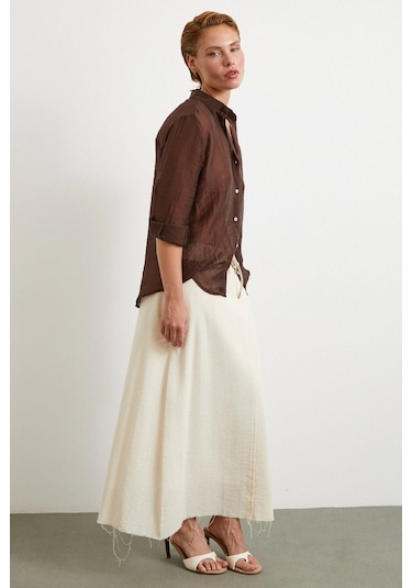 Beli Lastikli Astarlı Hasır Etek Krem Krem