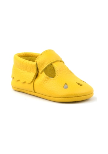 Hapshoe Kids Hakiki Deri Sarı Lastikli Kız Bebek Patik Sarı