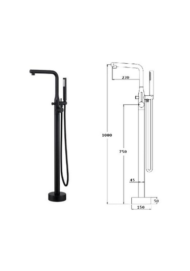 Gpd YKB200-S Yerden Ayaklı Bağımsız Küvet Bataryası Siyah