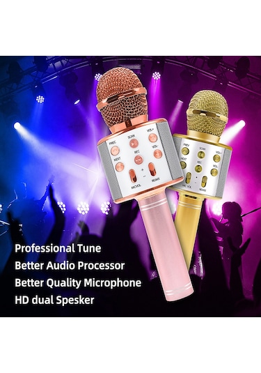 Mufunye Mikrofon, Çift Hoparlörlü Bluetooth Kablosuz Mikrofon, Gül Kırmızısı