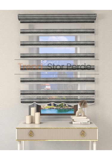 Siyah Yeşil Geçişli Etek Dilimli Zebra Stor Güneşlik Perde Kırık Siyah-yeşil