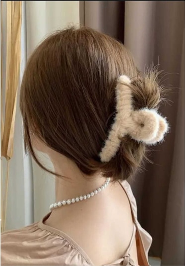 Peluş Yumuşak Tüylü Mandal Toka Karamel