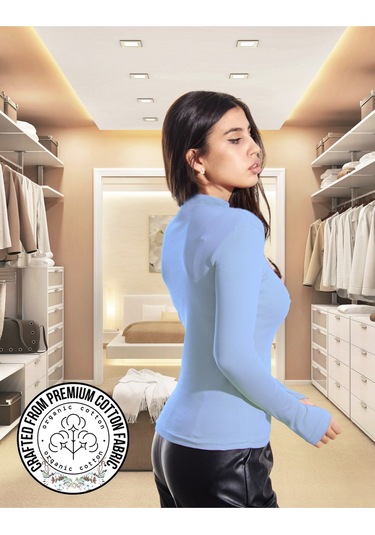 Kaşkorse Yarım Boğaz Body Sweatshirt, Fitilli Kumaş, Likralı, Bordo Açık Mavi