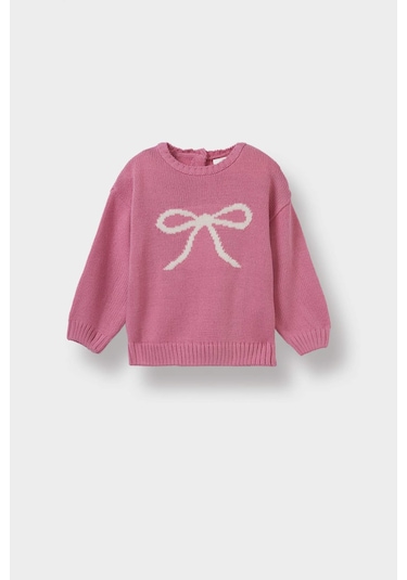 Defacto Kız Bebek Bisiklet Yaka Baskılı Kazak C8089a525aupn161 Pembe