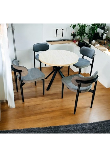 Yeliz Mutfak Masa Takımı 4 Kişilik Sarı Mermer Desenli Yeliz009 Açık Gri