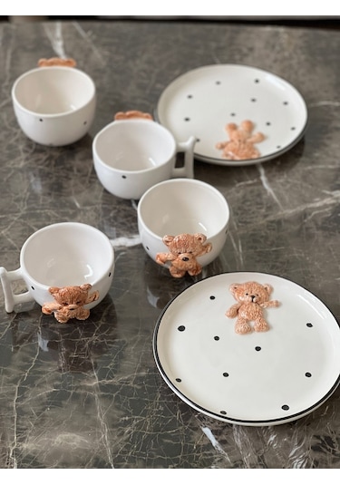 Meggdecor Teddy Bear 2 Adet Kabartma 21cm Tabak Beyaz