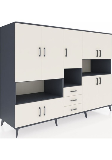 Kronos Dolap 13 Raflı 3 Çekmeceli 9 Kapaklı 220x59x163 Antrasit-a Antrasit-aytaşı