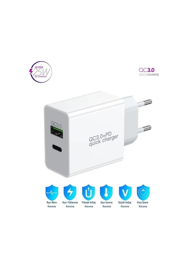 OnePlus 5 Uyumlu 25W Ultra Hızlı Çoklu Şarj Cihazı Adaptör İthalatçı Garantili