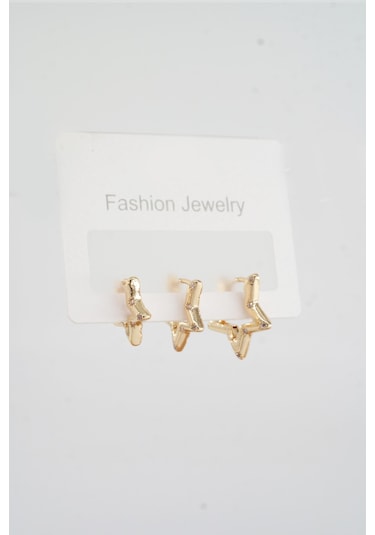 By Zeyna Aksesuar Kadın Vip Seri Zirkon Taşlı Yıldız Helix Model 3 Boy Küpe 1.3cm 1.6 Cm Ve 2 Cm Zrk00584-5044 Altın