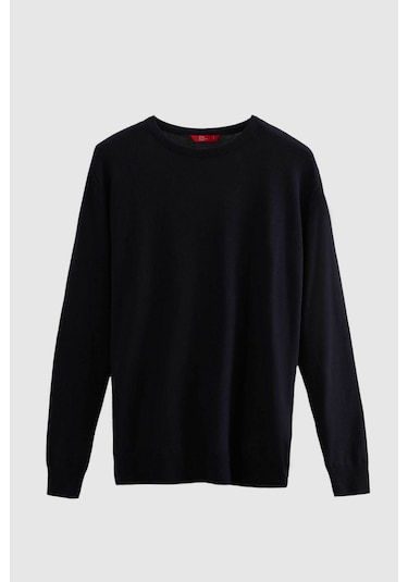 Regular Fit Lacivert Tüylenme Yapmayan Bisiklet Yaka Triko Kazak Lacivert