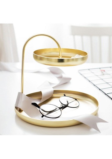 Sones Çift Katmanlı Tepsi Mücevher Rafı Anahtar Ruj Kozmetik Şifonyer Depolama Tepsisi Çift Katmanlı