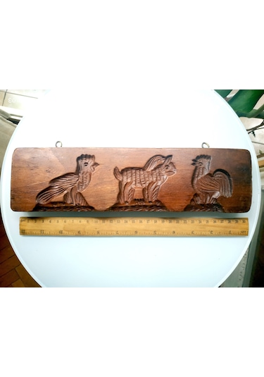 Omeniv Antika Masif Ahşap 3 Figürlü Pasta Kurabiye Kalıbı