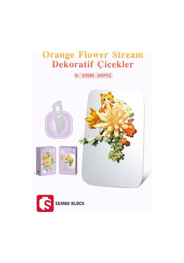Sembo Block Orange Flower Stream Dekoratif Çiçekler 200 Parça Yapı Blokları  İle Uyumlu 611086