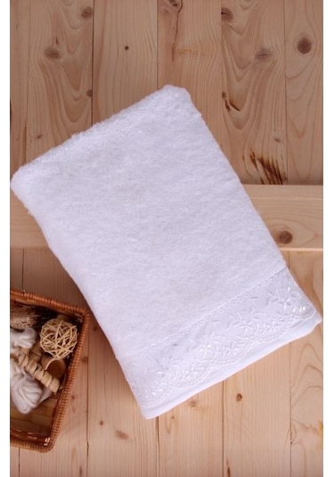 Baveno Bambu Güpürlü 76X137 Banyo Havlusu-Beyaz