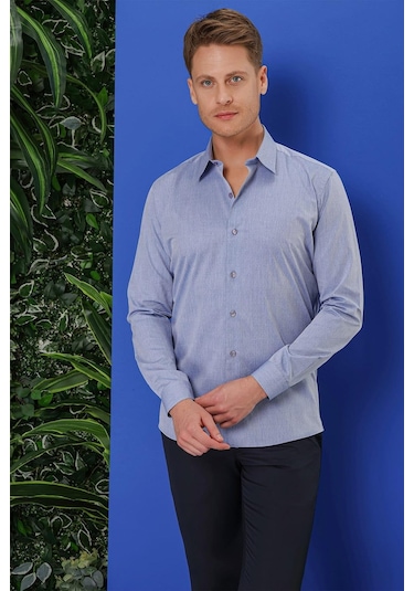 Efor Gk 679 Slim Fit Koyu Mavi Klasik Gömlek Koyu Mavi