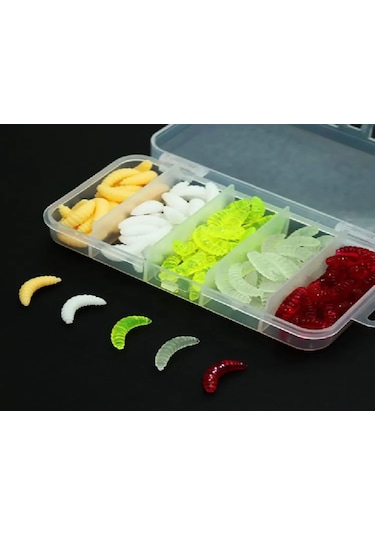 100 Adet 5 Renk - Kutulu - Silikon Balık Yemi Kurtçuk