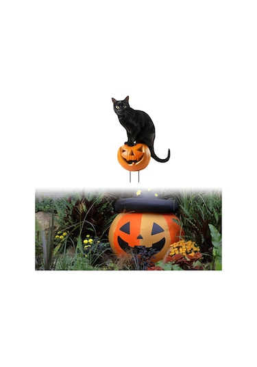 Suntek Heykeli Bahçe Kazığı 18,9x28-cm-kara-kedi-balkabağı