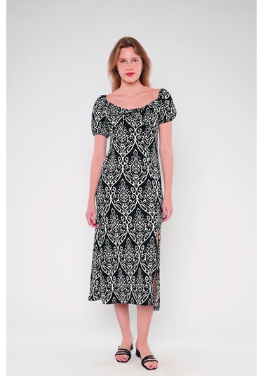 Gabria Ön Büzgülü Elbise Siyah-ekru Siyah - Ekru