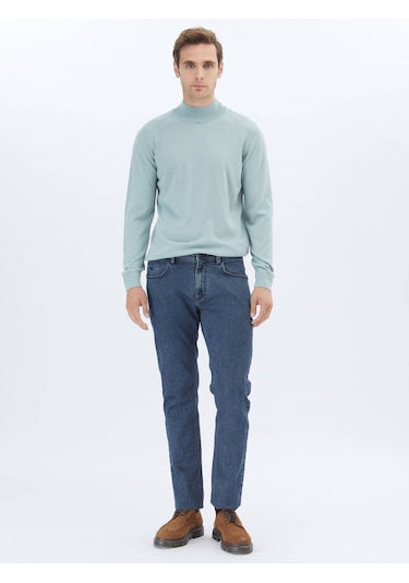 Kip Mint Yarım Balıkçı Yaka Düz Örgü Yün Karışımlı Triko Çok Renkli