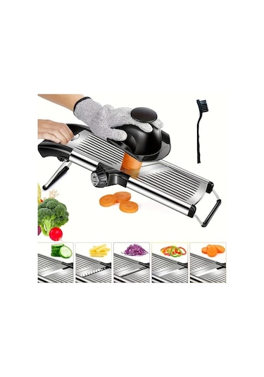 Dashanshop Paslanmaz Çelik Sebze Ve Patates Dilimleyici With Brush Beş Ayarlanabilir Bıçak Boyutu Profesyonel Mandolin Dilimleyici Ve Soğan Rendesi 1 Parça