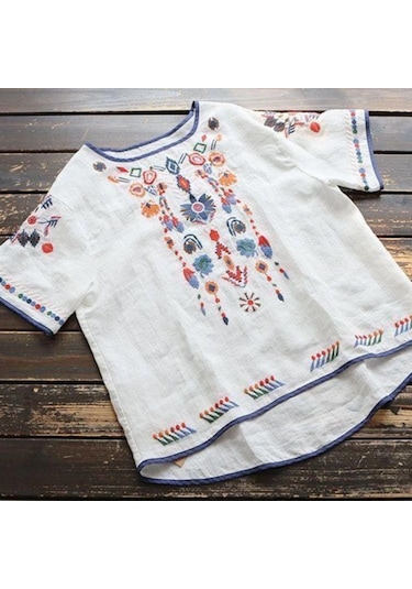 Kırmızı Nakış Pamuk Kadın Gömlek Yaz Ve Bahar Bluz Kadın Giyim İçin Giysi Tops