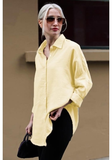 Madmext Sarı Muslin Kumaş Basic Kadın Gömlek Mg1660 Sarı