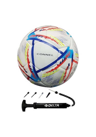 Delta Connel El Dikişli 4 Numara Dura-strong Futbol Topu + Çok Fonksiyonlu Top Pompası İkili Set