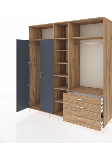 Kronos Dolap 9 Raflı 3 Çekmeceli 2 Askılı 220x59x243 Çam-antrasit/çam Antrasıt/atlas Çam