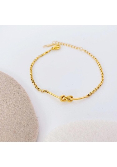 Flybuy 18 Ayar Altın Titanyum Çelik Bilezik Japon Kore Düğüm Kız Arkadaşları İçin Şık Sarı Altın