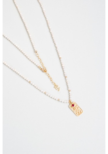 Rose 18 Ayar Sarı Altın Kaplama 45 Cm Gümüş İnci Kolye Sarı