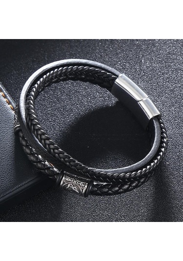 Erkek Kadın Çok Katmanlı Moda Örgülü Deri Bileklikler Paslanmaz Çelik Tokalı Kurukafa Bilezik Hediyeler Kırmızı