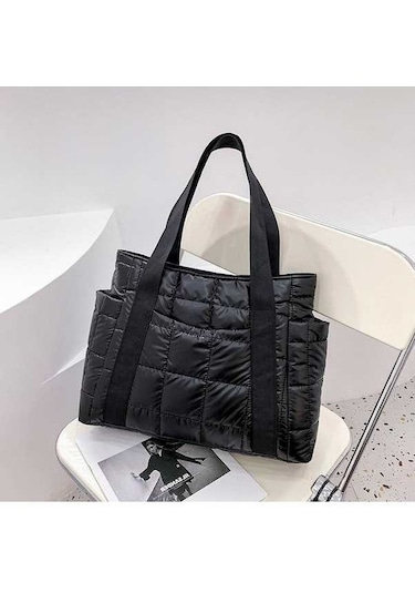 Ganzhoushop Tote Tasarımcı Tasarım Spor Omuz Naylon Markası Kış Kadınlar İçin Hit Ekose Dolgulu Dokulu Çantası Çantaları Çantaları Çantalar Büyük Black Alışveriş 2024 Sl Siyah