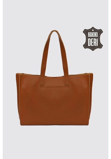City Tote Hakiki Deri Omuz Çantası Taba Smr9182 Taba