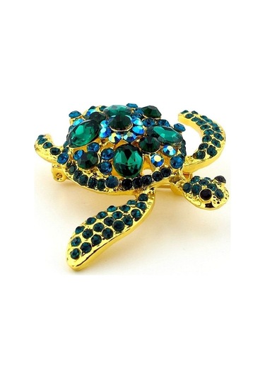 Solfera Su Kaplumbağası Yeşil Mavi Tonlar Zirkon Taşlı Broş Rz174