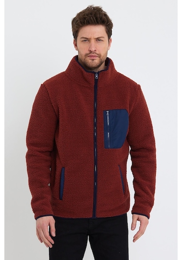 Erkek Dik Yaka Polar Ceket Kiremit