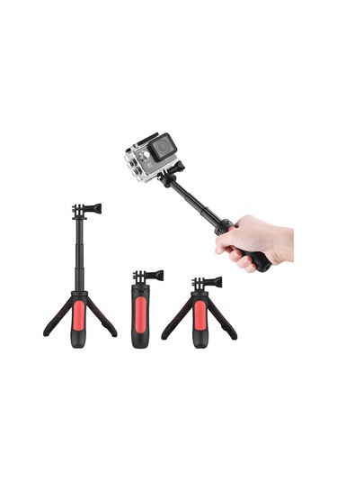 Springsun Kırmızı Mini Tripod Ve Selfie Stick, Su Geçirmez Kılıfı Olan Tüm Spor Kameraları İçin Uygun Gopro, Yi, Sjcam