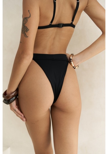 Bagus Kalın Bantlı Brezilyan Siyah Bikini Altı Siyah