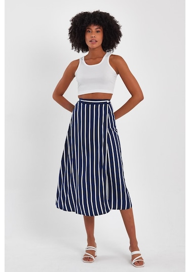 Alexander Gardı Çizgili Desenli Peştamal Uzun Etek B23-0023 001