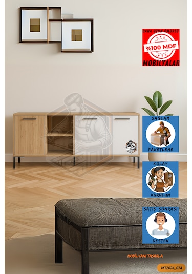 Tamamı Mdf Sinem 3 Kapaklı Çift Renkli Çok Amaçlı Konsol Salon