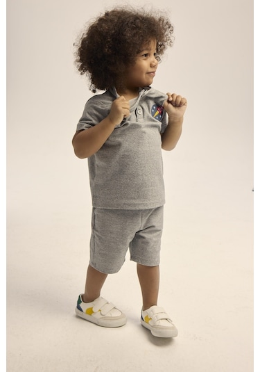 Luess Erkek Çocuk Düğme Detaylı İkili Takım - Gri