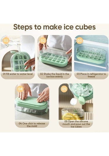 Besthome1 18 Hücrelü Basma Silikon Buzluk Kalıbı - Kapaklı Hijyenik, Kolay Doldurma Ve Buz Çıkarma, Mutfak Gereci Pembe Çok Ren Çok Renkli