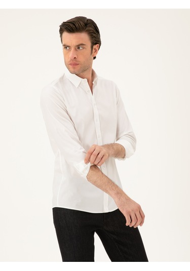 Cacharel Beyaz Slim Fit Pmuk Karışımlı Gömlek 15841036